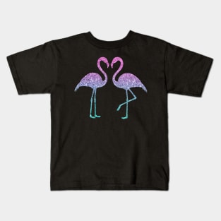 Bright Pink Purple Ombre Faux Glitter Flamingos Silhouette Kids T-Shirt